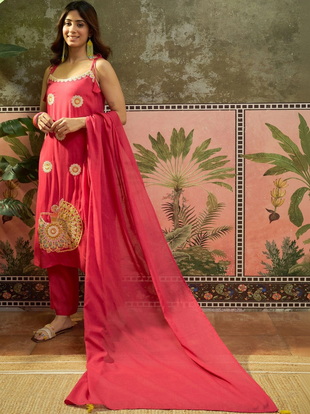 Women Ethnic Motifs Embroidered Regular Thread Work Kurta with Trousers & With Dupatta