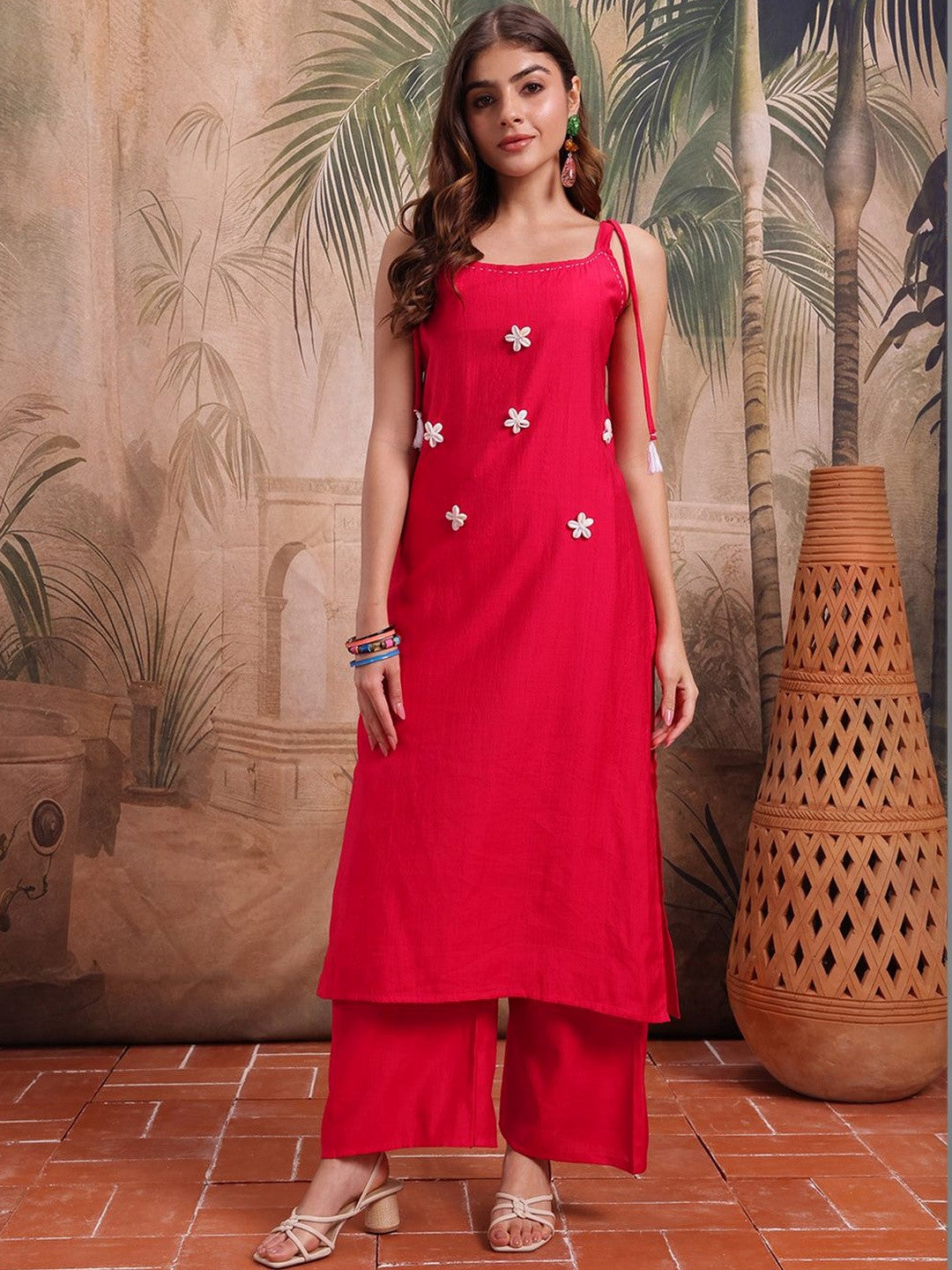 Embroidered Silk Square Neck Kurta & Palazzos