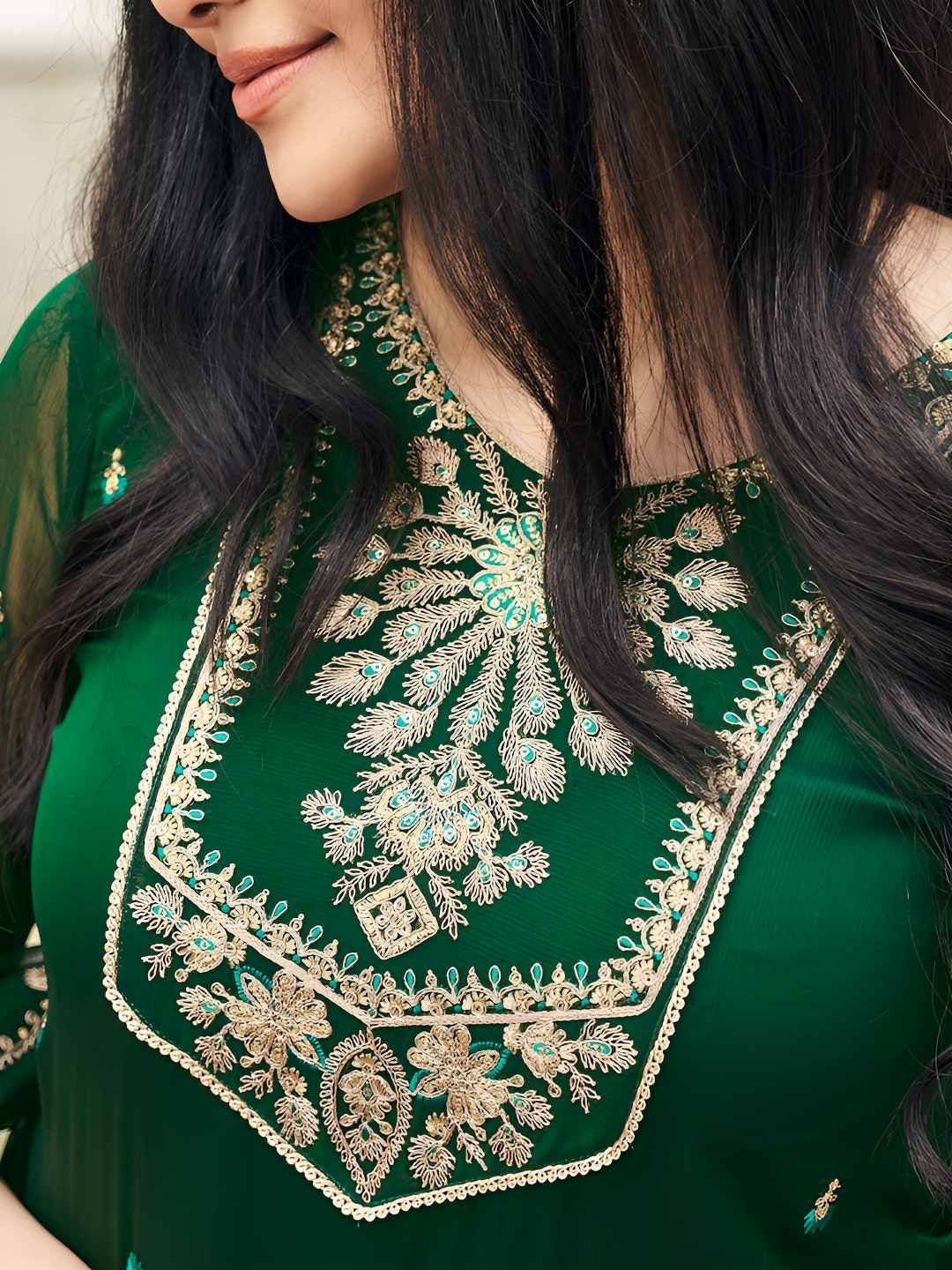 Dhiyona CH Georgette Embroidered Kurta with Plazzo and Dupatta