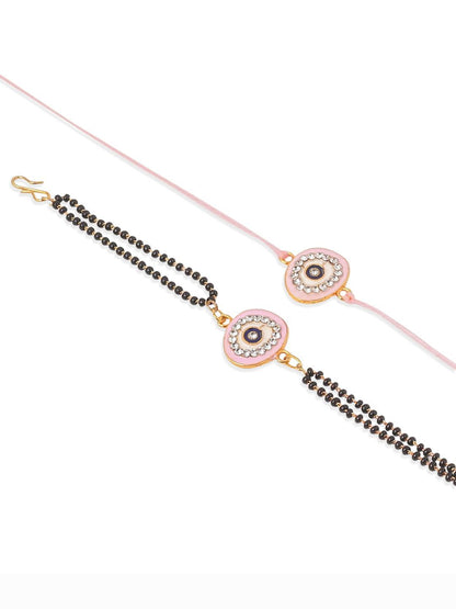 Dhiyona Stones Studded And Beaded Bhaiya Bhabhi Rakhis With Roli Chawal