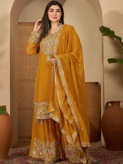 Dhiyona SN Women Ethnic Motifs Embroidered Regular Kurta with Sharara & With Dupatta