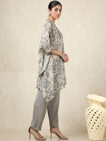 Dhiyona SO Women's Floral Printed Mandarin Collar Kaftan Pure Cotton Kurta With Trousers