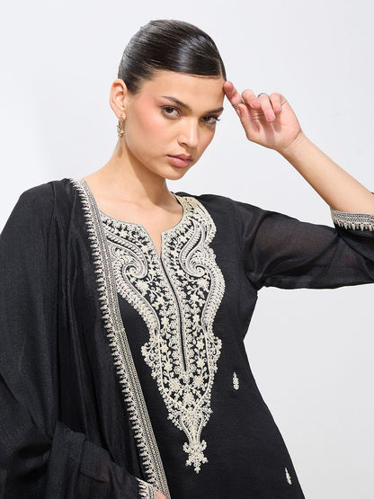 Dhiyona KL Women Ethnic Motifs Embroidered Regular Thread Work Kurta with Palazzos & With Dupatta