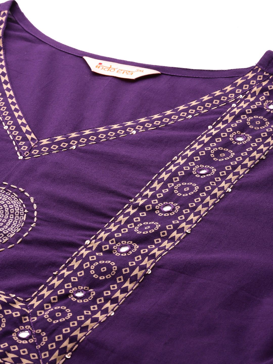 Dhiyona Women's Ethnic Motifs Print Mirror Work Pure Cotton Kurta with Palazzos & Dupatta