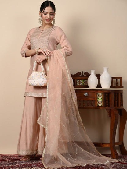 Dhiyona HOP Embroidered Round Neck Kurti & Sharara With Dupatta