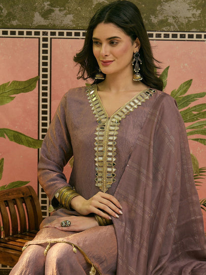 Embroidered V-Neck Kurta Palazzos & Dupatta