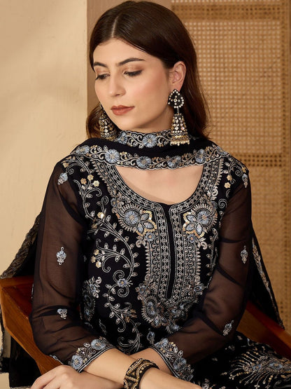 Dhiyona SN Ethnic Motifs Embroidered Sequinned Kurta With Sharara & Dupatta