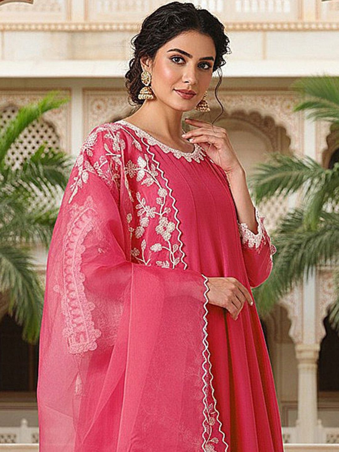 Dhiyona KL Embroidered Empire Thread Work Kurta with Trousers & Dupatta