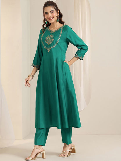 Women Ethnic Motifs Embroidered A-Line Kurta with Trousers & Dupatta