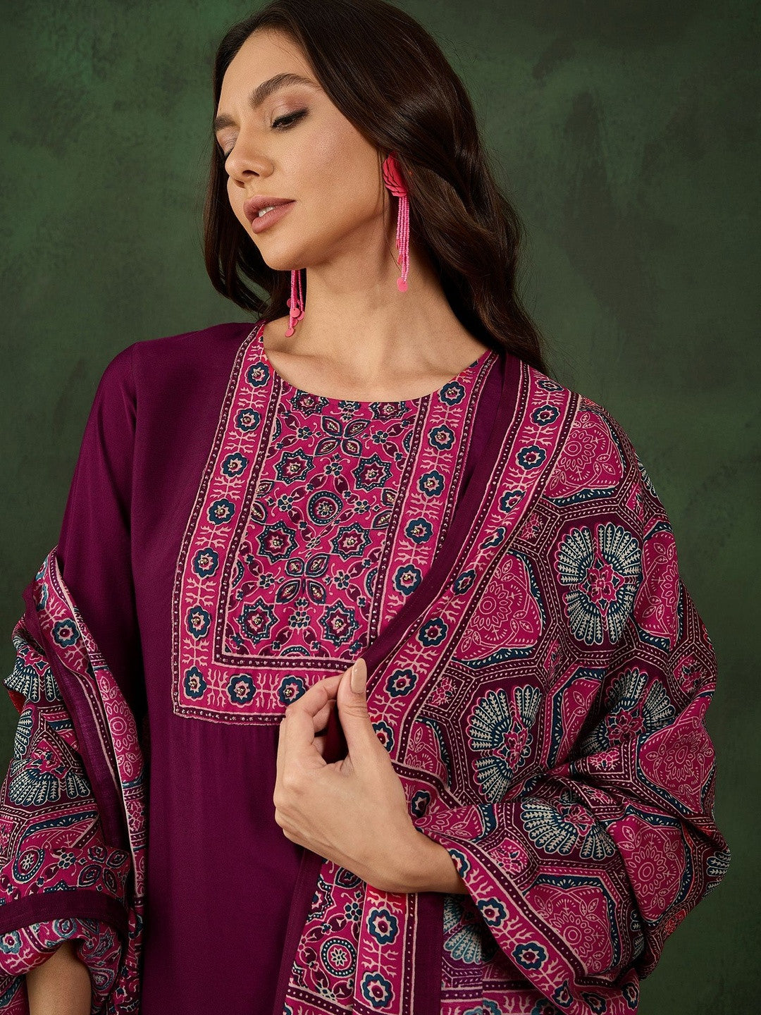 Dhiyona SN Printed Round Neck Kurta & Trousers Kurta Set