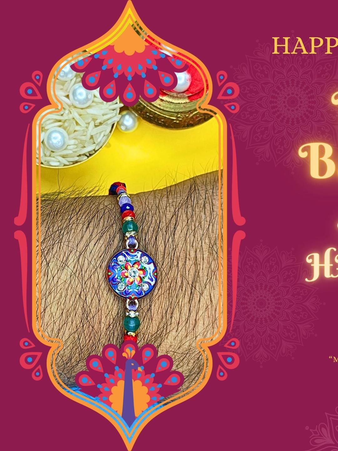 Dhiyona Set Of 3 Beaded Cotton Thread with AD Stones & Meenakari Designer Rakhi for Brother