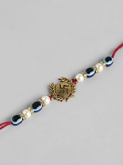 Dhiyona Unisex Set of 2 Beaded Bhai Bhabhi Rakhis With Roli & Chawal