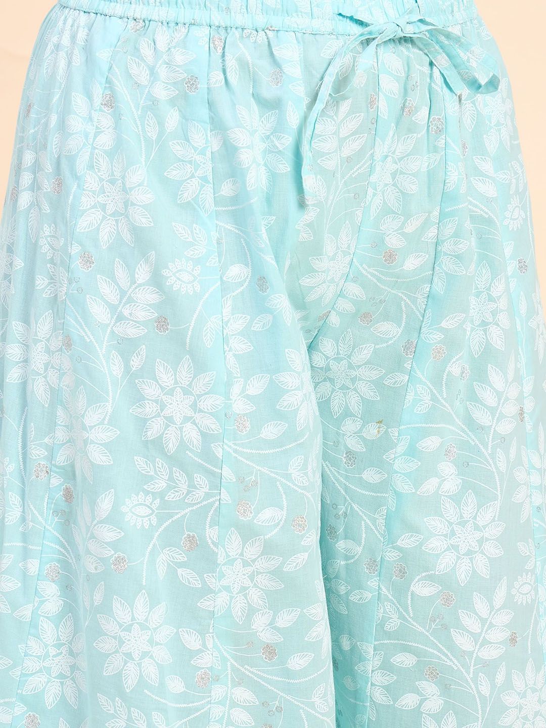 Dhiyona AN Floral Printed Notch Neck Pure Cotton Kurta With Sharara & Dupatta