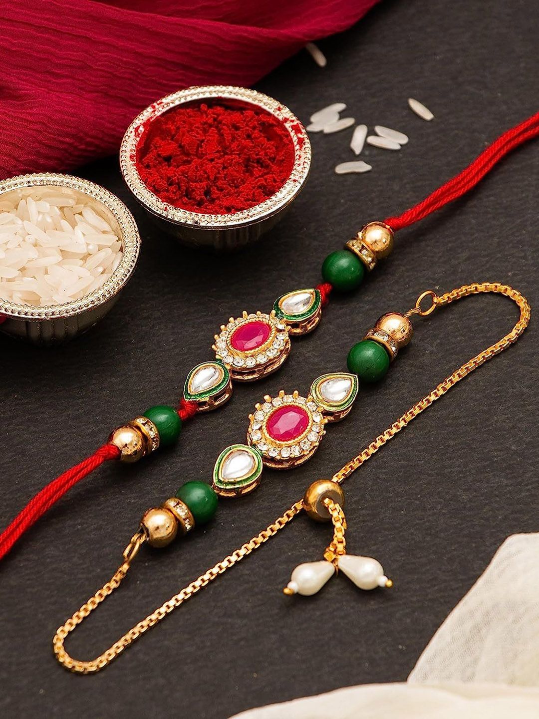 Dhiyona Set Of 2 Artificial Beaded Thread Rakhis