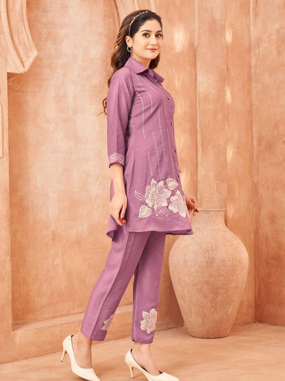 Darika Orchid Embroidery Co-ord Set