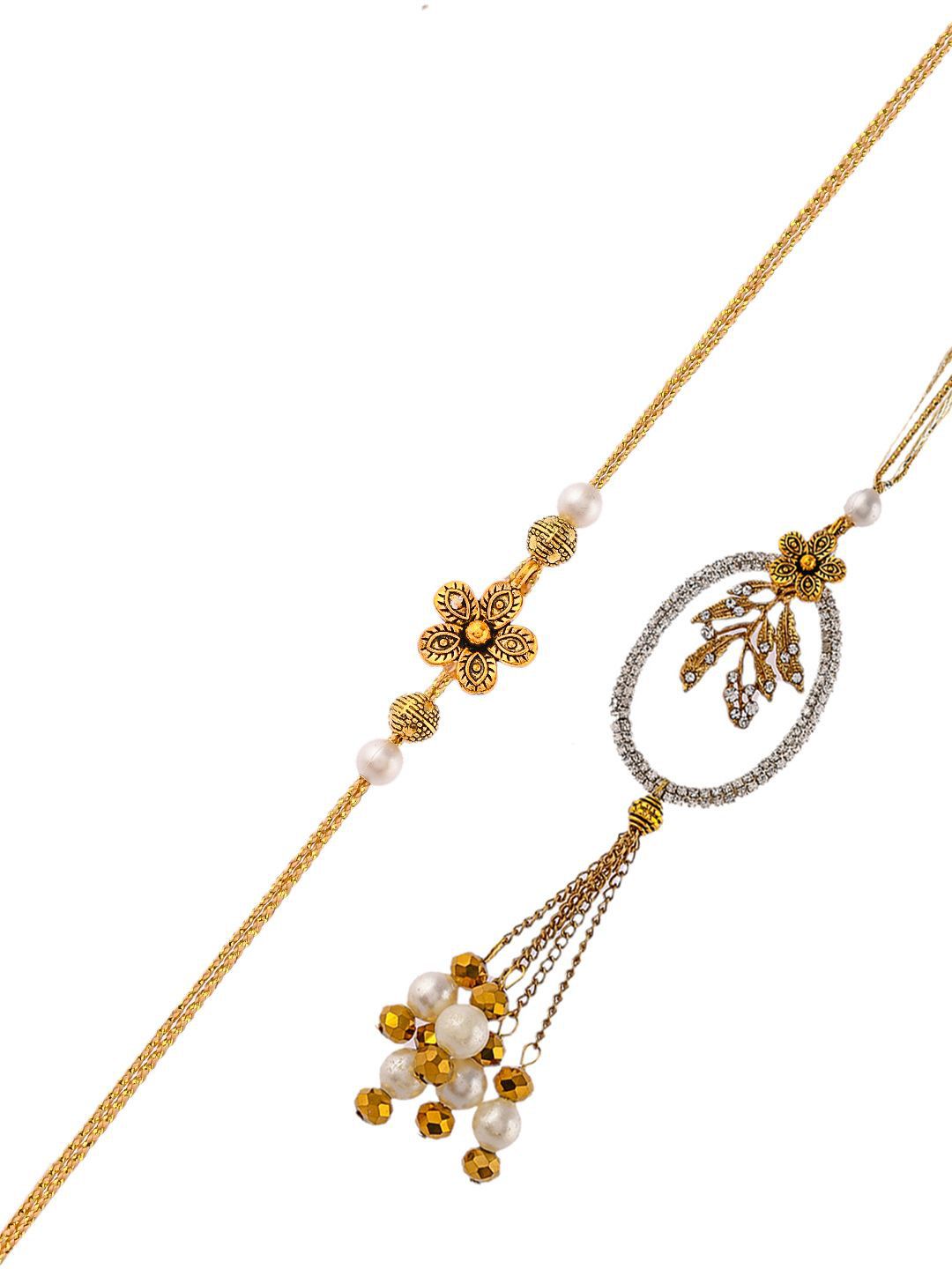Dhiyona Embellished Bhaiya Bhabhi Rakhi With Roli Chawal & Greeting Card