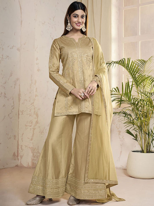 Dhiyona IN Ethnic Motifs Embroidered Sequinned Straight Kurti With Sharara And Dupatta