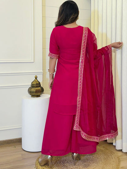 Dhiyona KL Women Floal Embroidered Regular Sequined Kurta With Sharara & Dupatta