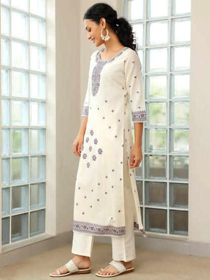 Women's LB Off White Woven Design Chanderi Silk Straight Suit With Dupatta