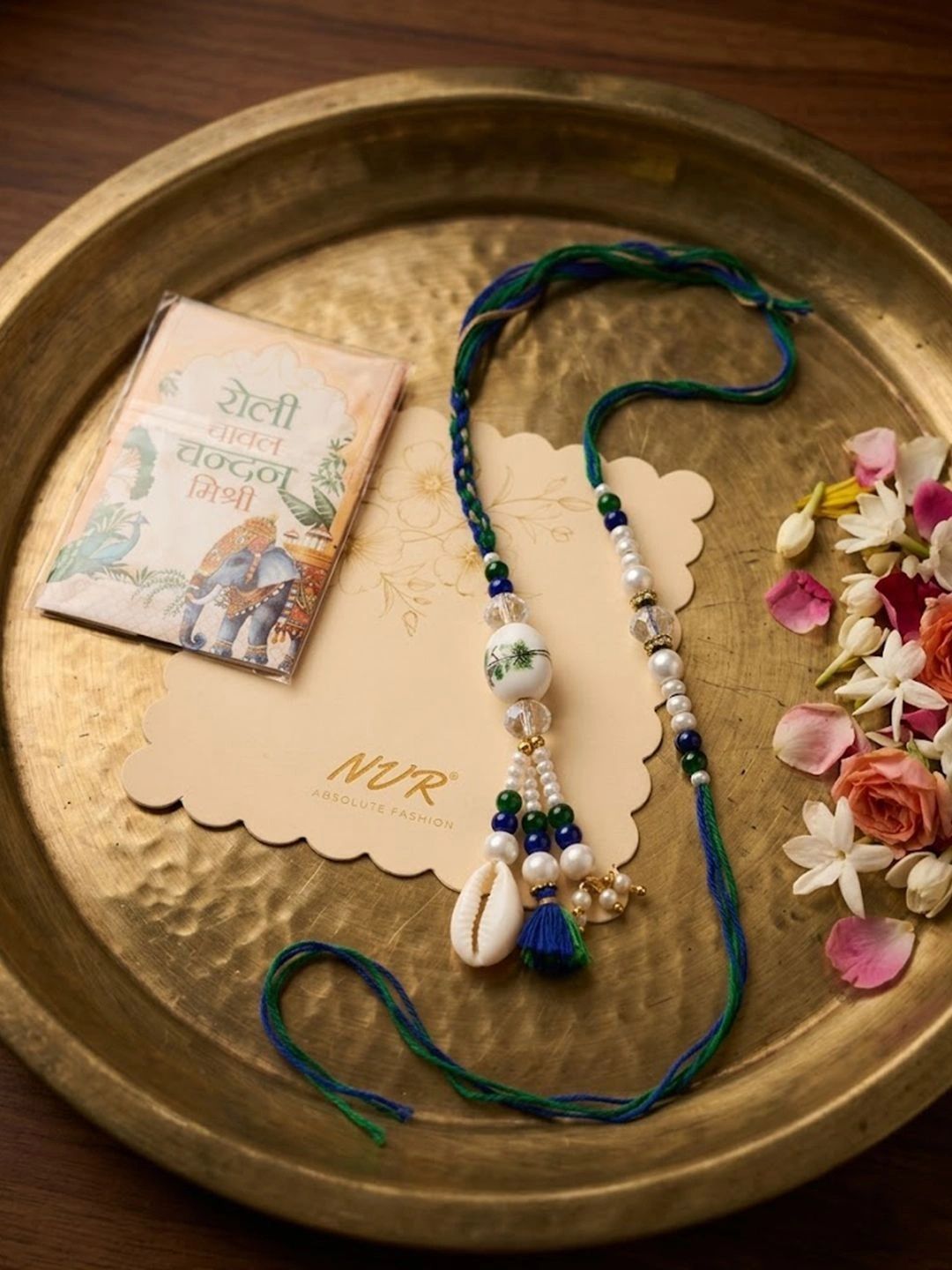 Dhiyona Set Of 2 Traditional Bhaiya Bhabhi Rakhi With Roli Chawal Chandan Mishri