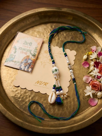 Dhiyona Set Of 2 Traditional Bhaiya Bhabhi Rakhi With Roli Chawal Chandan Mishri