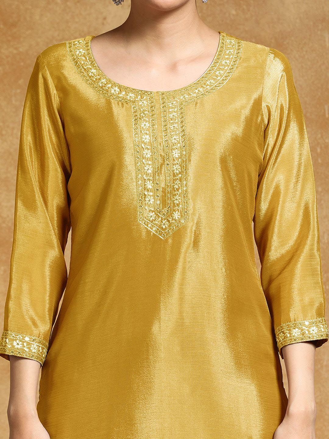 Dhiyona VA Ethnic Motifs Embroidered Beads and Stones Silk Crepe Kurta With Sharara & Dupatta