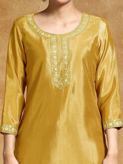 Dhiyona VA Ethnic Motifs Embroidered Beads and Stones Silk Crepe Kurta With Sharara & Dupatta