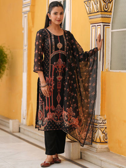 Dhiyona RR Women's Sequinned Chanderi Cotton Kurta with Trousers & Dupatta