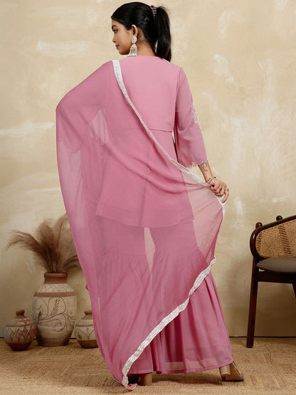 Dhiyona HOP Women Floral Embroidered A-Line Kurta with Sharara & Dupatta