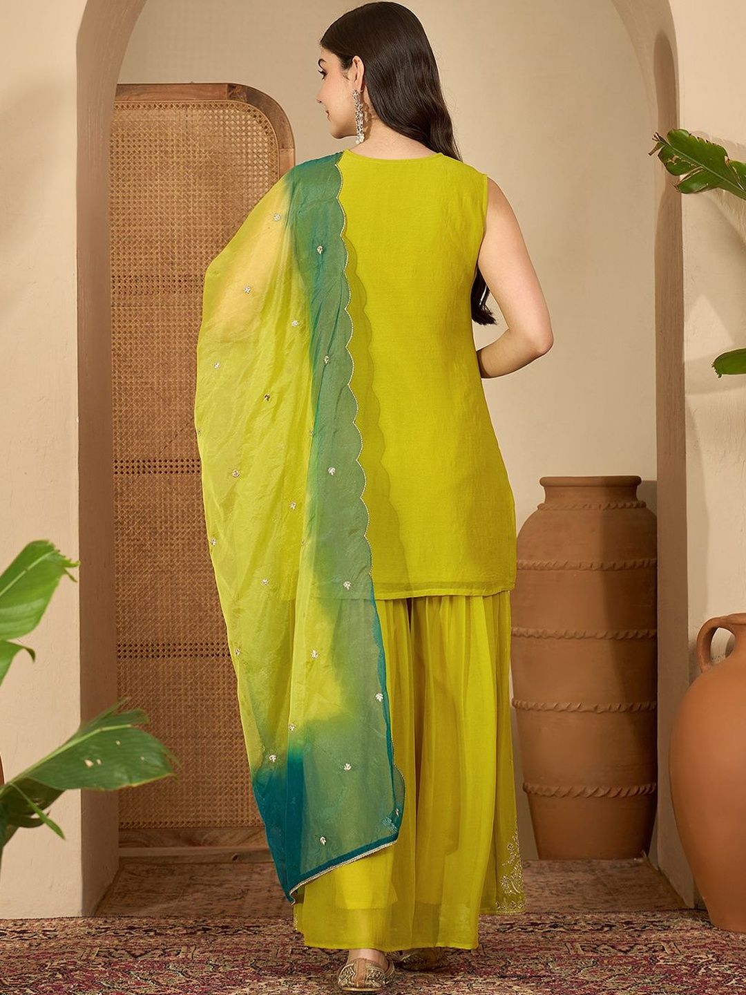 Dhiyona SN Ethnic Motifs Embroidered Zari Kurta with Sharara & Dupatta