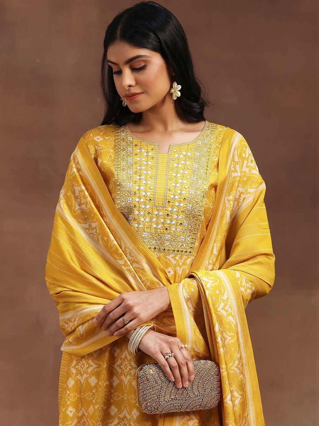 Women Ethnic Motifs Printed Regular Mirror Work Kurta with Trousers & With Dupatta