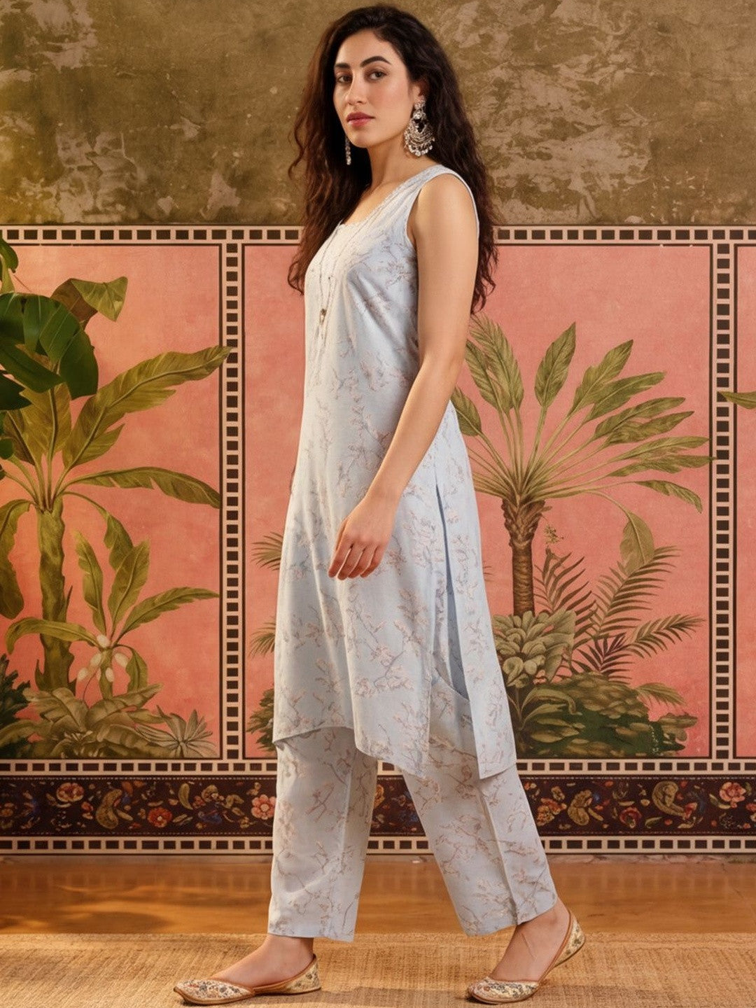 Printed Pure Cotton Square Neck Kurta & Trousers