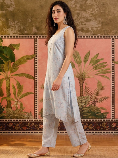 Printed Pure Cotton Square Neck Kurta & Trousers