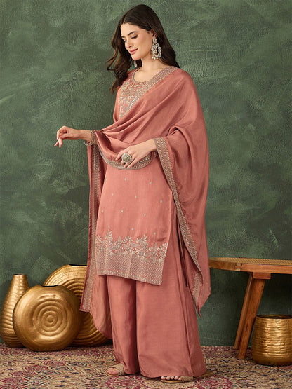Dhiyona KL Women Ethnic Motifs Embroidered Regular Thread Work Kurta with Palazzos & With Dupatta