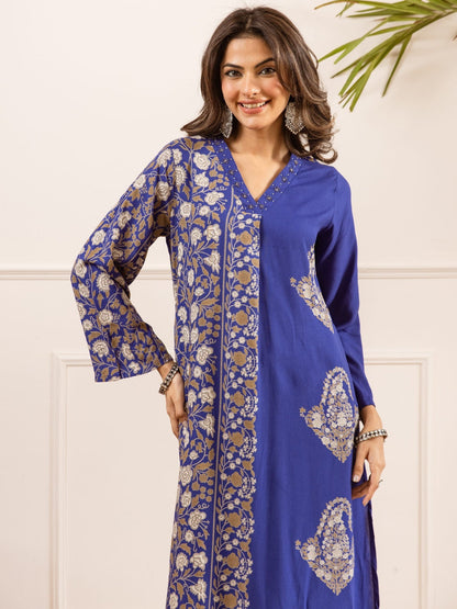 Printed Viscose Rayon V-Neck Kurta & Palazzos