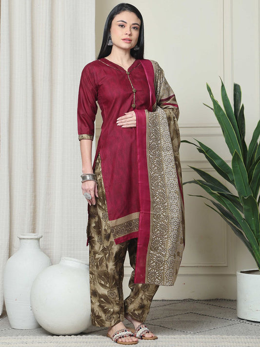 Dhiyona KL Women Ethnic Motifs Printed Regular Kurta with Salwar & Dupatta