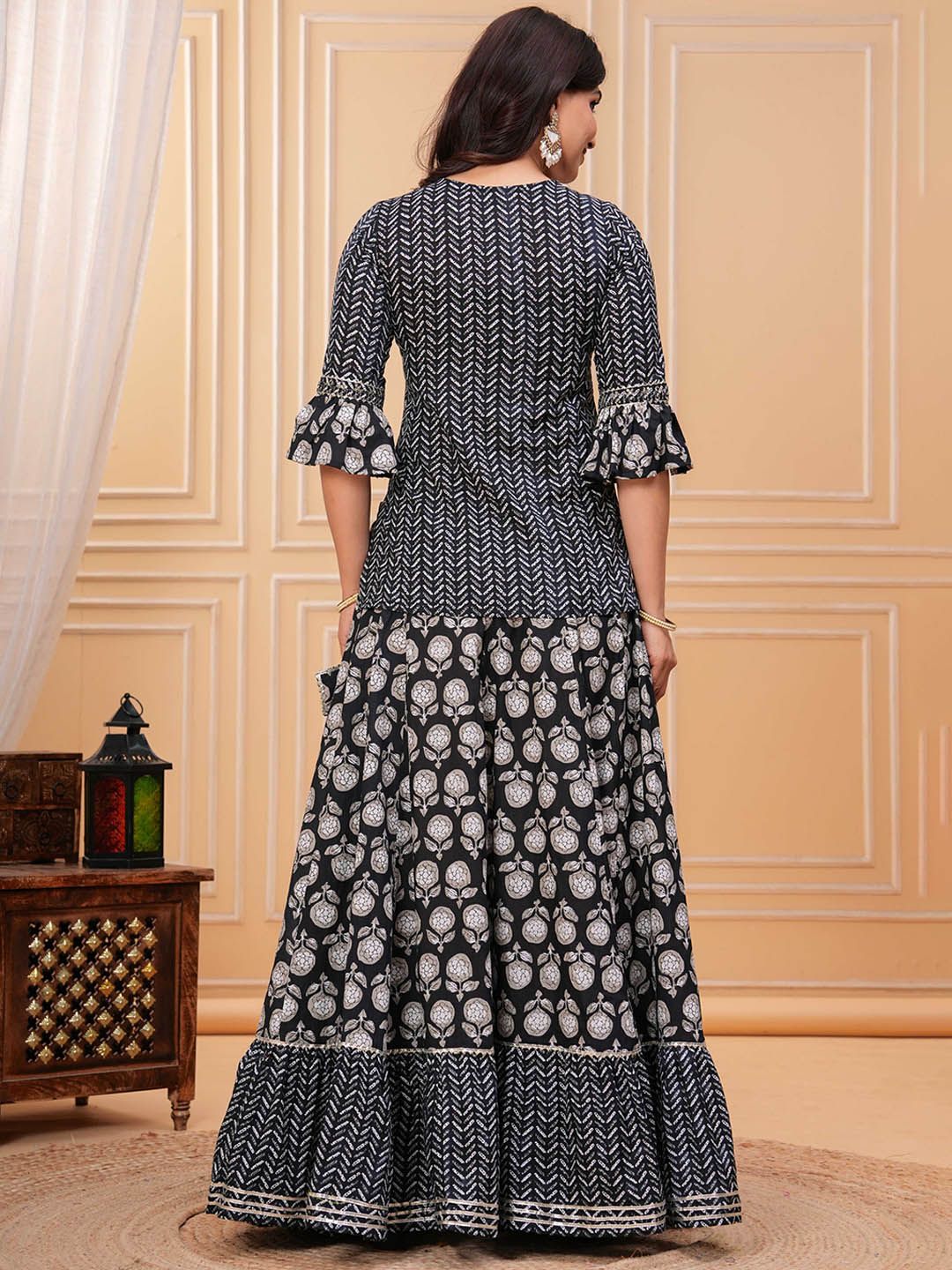 Dhiyona KL Women Ethnic Motifs Printed Cotton A-Line Kurti with Skirt & Dupatta