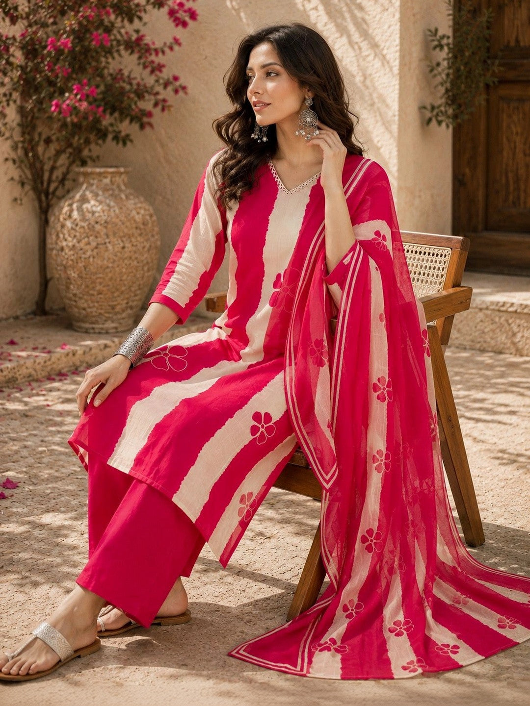 Women Floral Printed Regular Pure Cotton Kurta with Trousers & With Dupatta