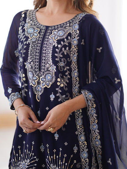 Dhiyona KL Women Ethnic Motifs Embroidered Regular Sequinned Kurta with Sharara & With Dupatta