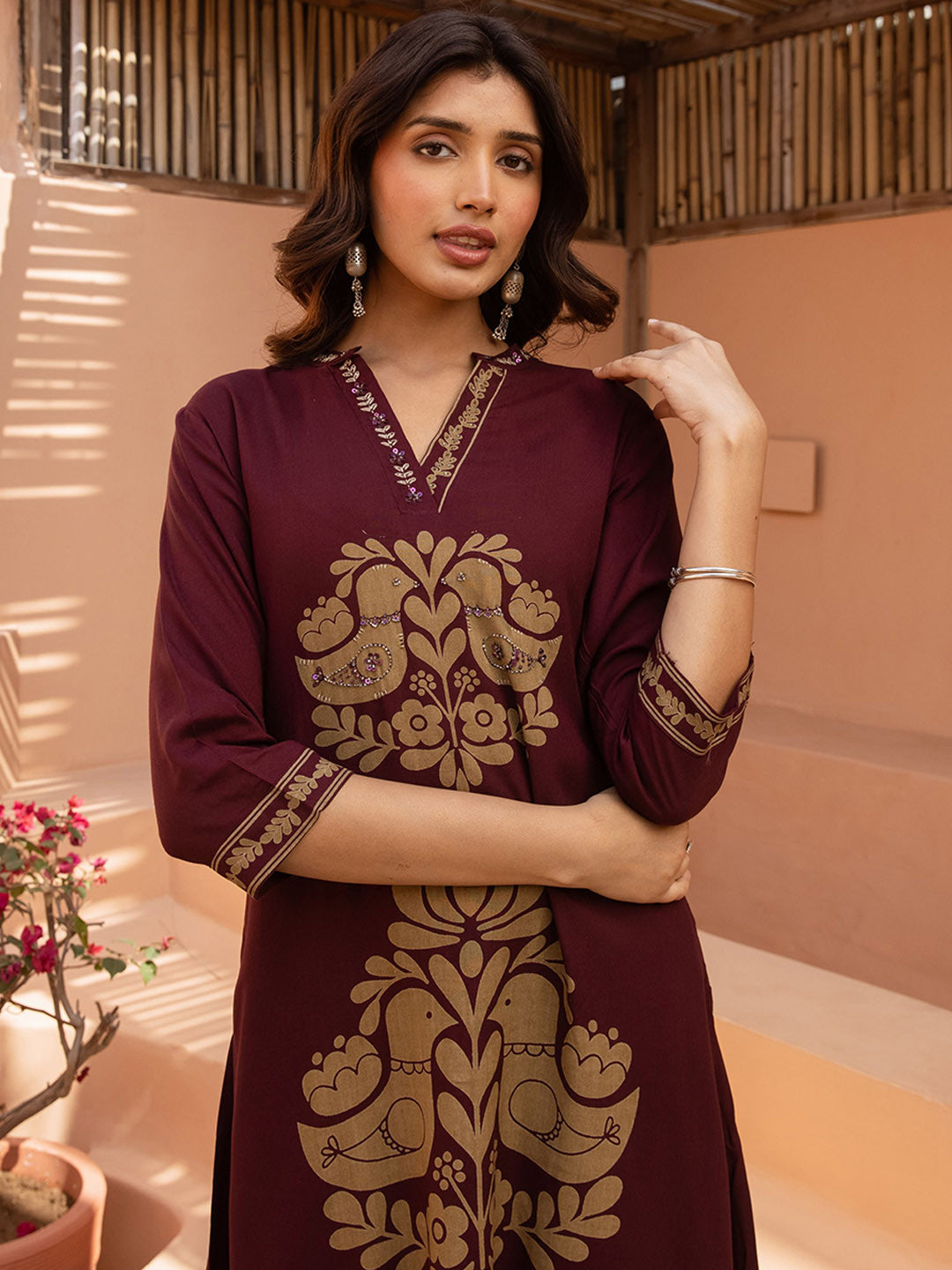 Women Printed Embroidered Kurta With Palazzos