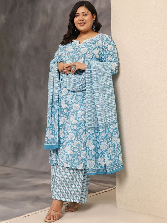 Dhiyona Women's Plus Size Floral Printed Regular Kurta with Palazzos & With Dupatta