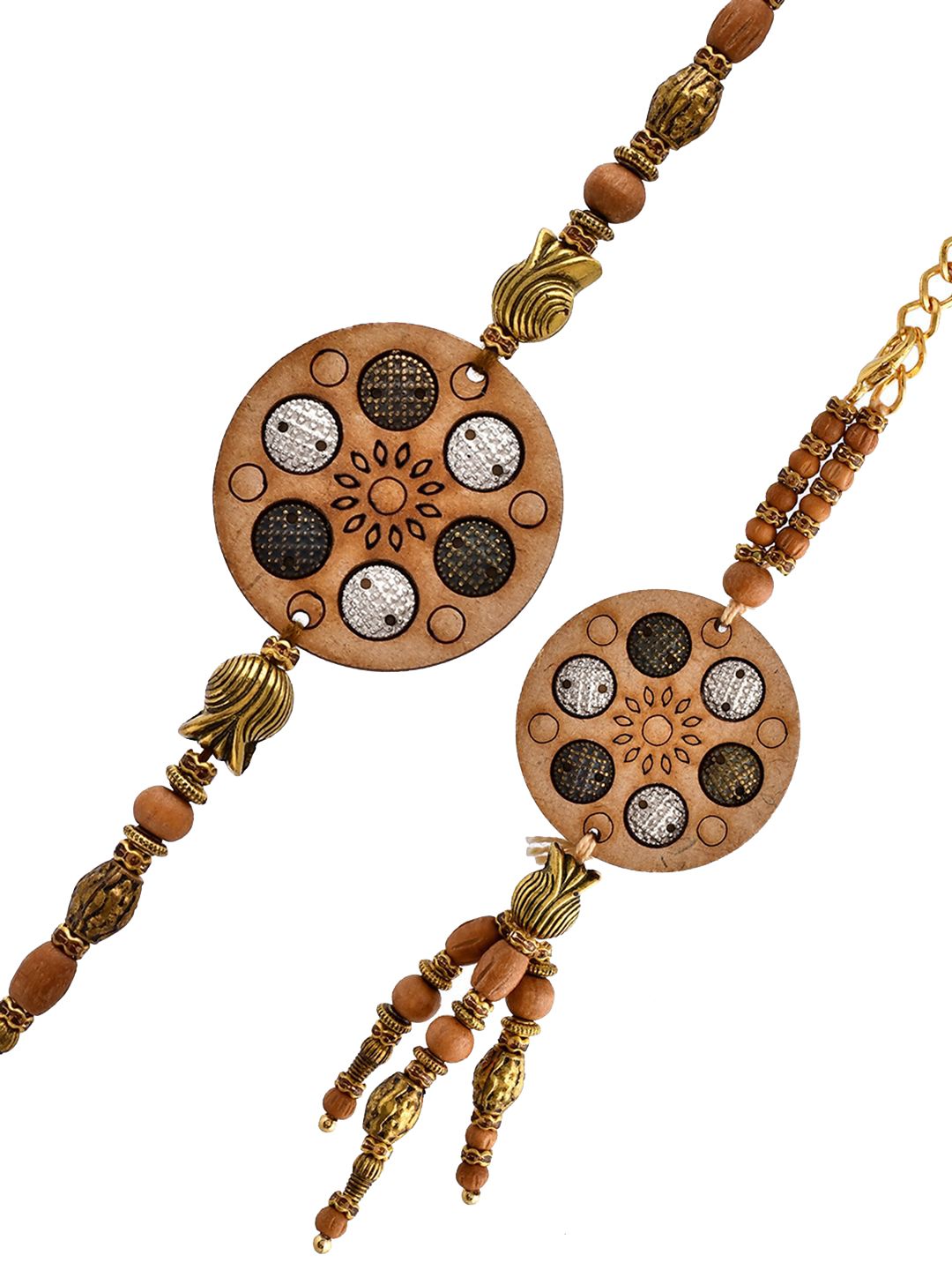 Dhiyona Set Of 2 Brown Beaded Rakhis With Roli Chawal & Greeting Card
