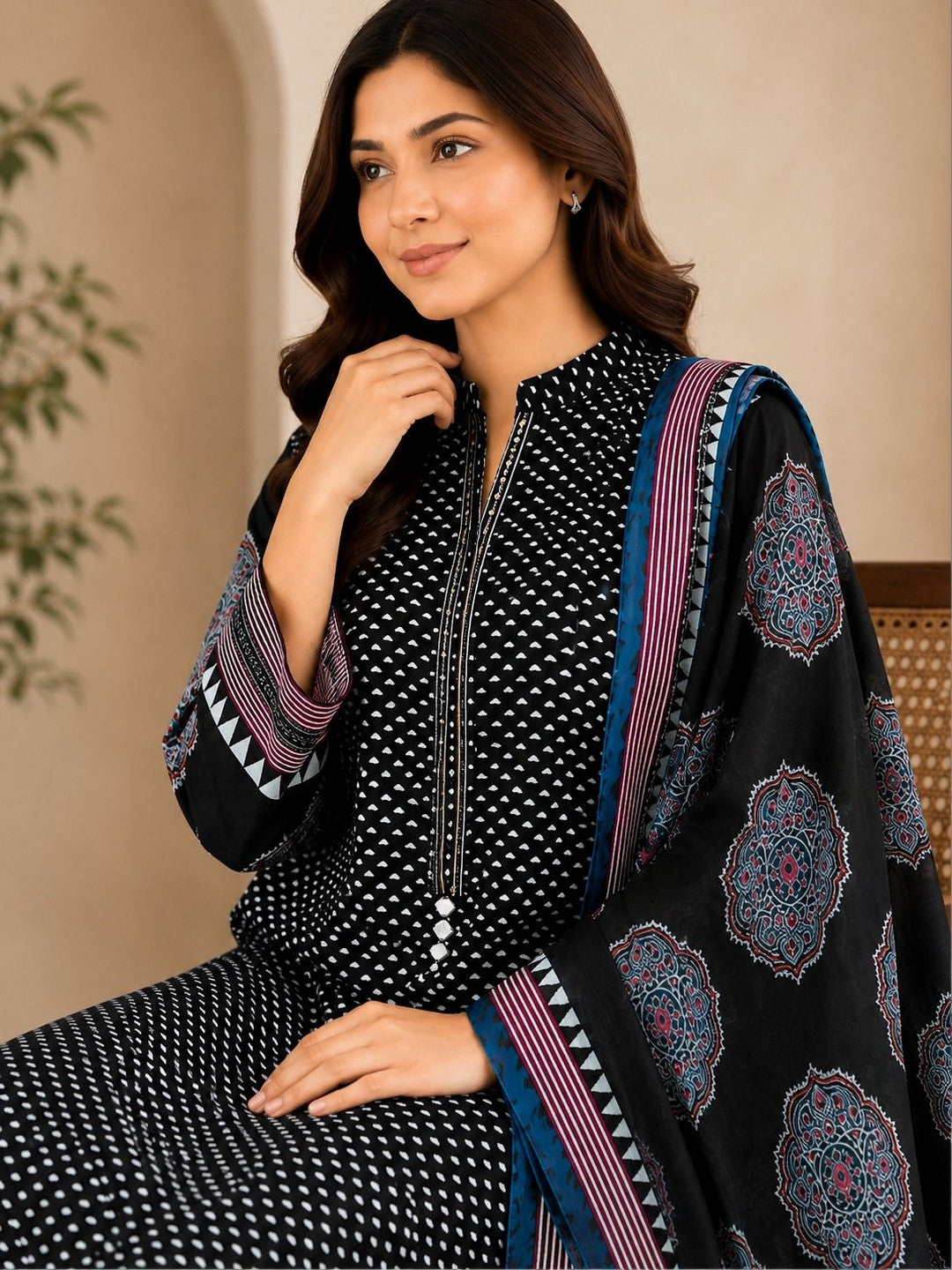 Women Ethnic Motifs Printed Regular Pure Cotton Kurta with Palazzos & With Dupatta