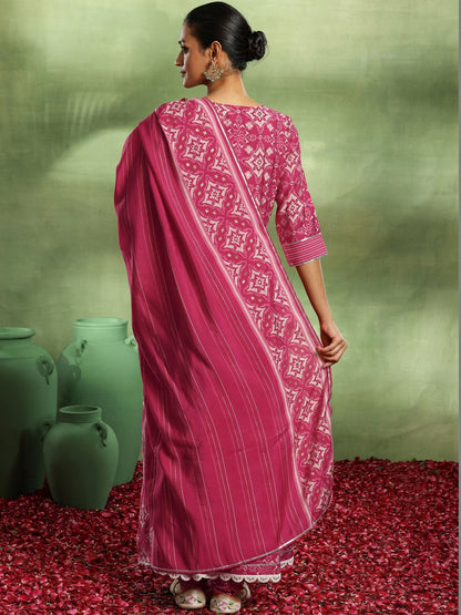Women Ethnic Motifs Printed Regular Thread Work Kurta with Patiala & With Dupatta
