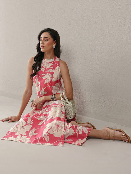 Pink Floral Printed Cotton Straight Kurta Set