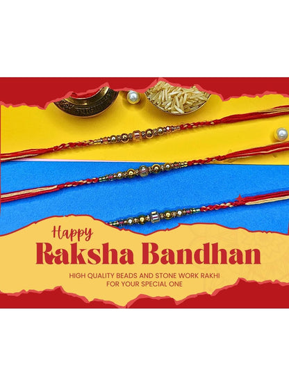 Dhiyona Set Of 3 Beaded Cotton Thread with AD Stones & Meenakari Designer Rakhi for Brother