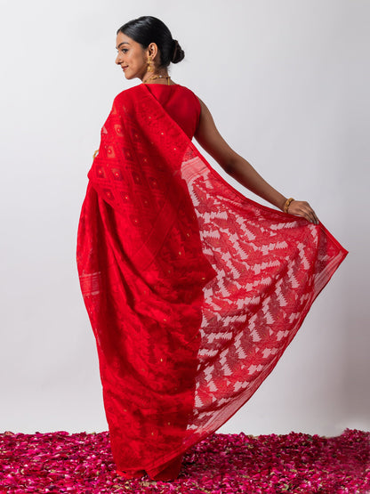 Dhiyona ST Rosemati Red Jamdani Cotton Saree