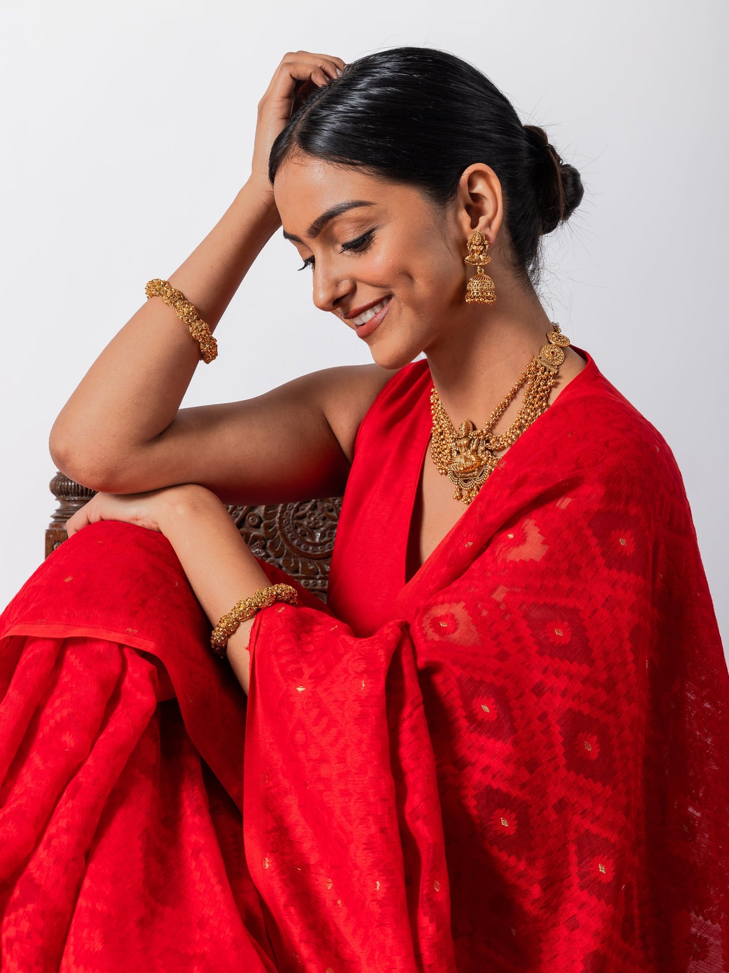 Dhiyona ST Rosemati Red Jamdani Cotton Saree