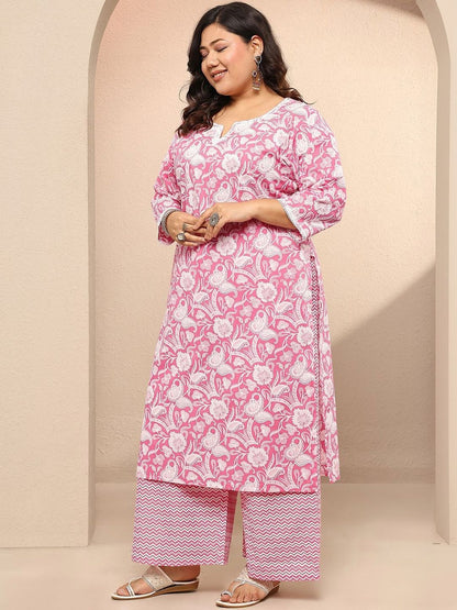 Dhiyona Women's Plus Size Floral Printed Regular Kurta with Palazzos & With Dupatta