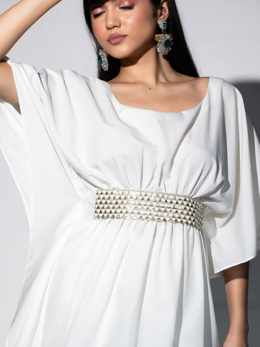 Dhiyona ST Women's Off White Crepe Short Kurta Top with Lace 1 Piece | Straight Fit, U Neck, 3/4 Sleeves, Work wear, Casual Wear, (Crepe)